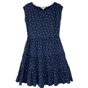 BODEN Tiered Jersey Dress Sz 2 Navy Blue Gold Polka Dot